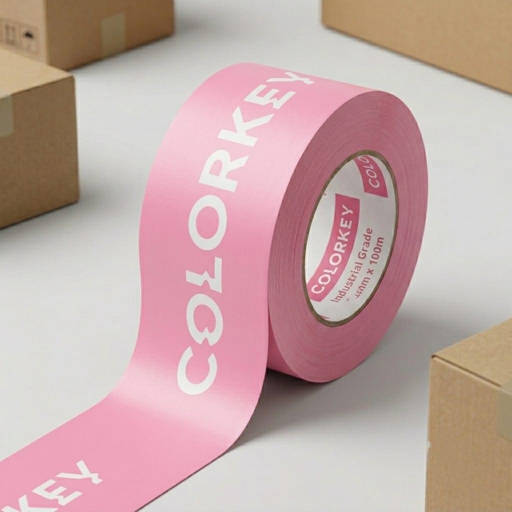 Cetak logo lakban pink COLORKEY — lakban custom industrial