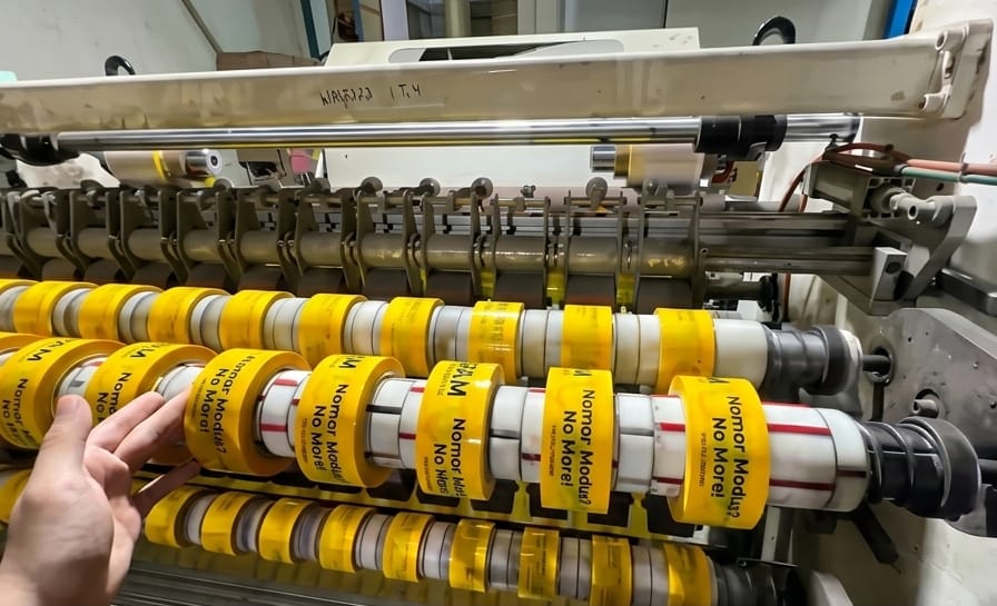 Mesin produksi cetak lakban custom dan lakban printing di pabrik Semarang